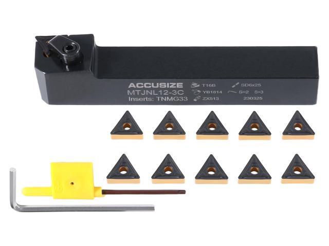 Accusize Indexable Tool Holder, 3/4' x 5', LH, 2312-6008INS MTJNL 12-3C Kit, 1' Tool Height, Includes 10 TNMG332 Carbide Inserts, Left Hand