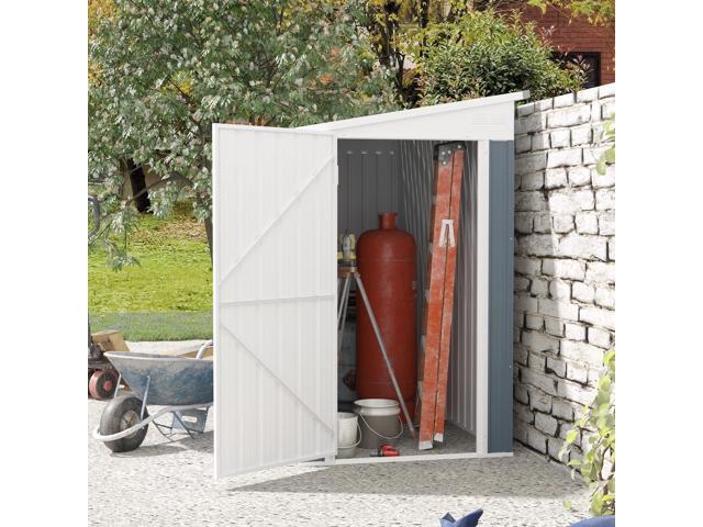 4' x 8' Metal Outdoor Storage Shed, Lean to Storage Shed, Garden Tool Storage House with Lockable Door and 2 Air Vents for Backyard, Patio, Lawn,.