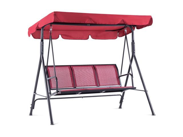 Outdoor Patio Canopy Swing Chair 3-Person, Steel Frame Textilence Seats Swing Glider, 4507 (Burgundy)