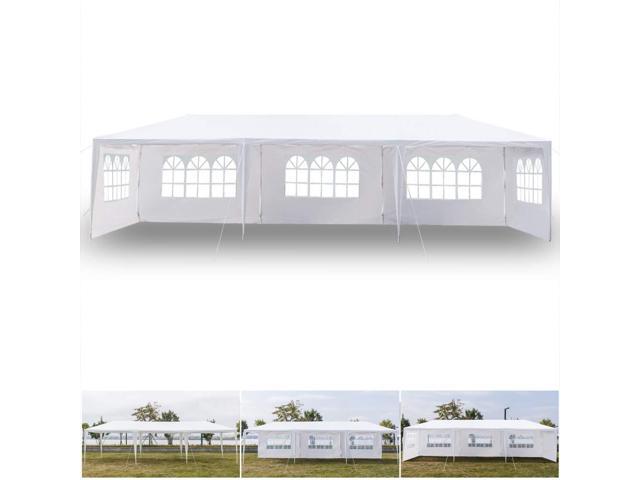 10' x 30' Outdoor Canopy Tent White Wedding Gazebo Party Practical Waterproof Tent with Brighter Windows,5 Removable Side Walls