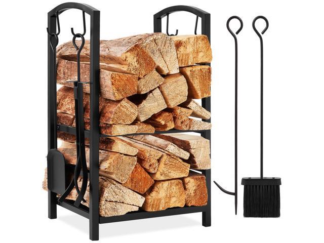 5-Piece Indoor Outdoor Wrought Iron Firewood Log Storage Rack Holder Firepit Tools Set for Fireplace, Fire Pit, Stove w/Hook, Broom, Shovel, Tongs... 5-Piece Indoor Outdoor Wrought Iron Firewood Log Storage Rack Holder Firepit Tools Set for Fireplace, Fire Pit, Stove w/Hook, Broom, Shovel, Tongs...