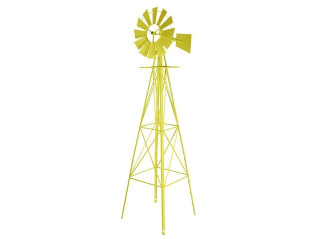 8FT Ornamental Windmill Backyard Garden Decoration Weather Vane, Heavy Duty Metal Wind Mill w/ 4 Legs Design (Yellow)