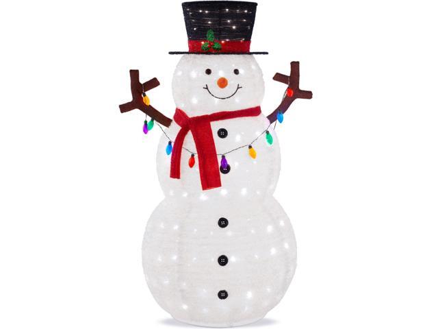 3ft Lighted Pop-Up Snowman, Large White Outdoor Christmas Holiday Decoration w/ 100 LED Lights, Hat, Scarf, Multicolored Lights