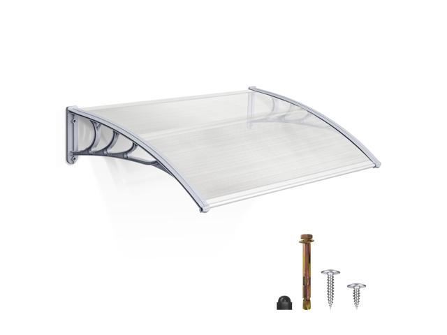 39 inch Window Awning Outdoor Polycarbonate Hollow Sheet Door Patio Canopy (40''x40'',White Panels with Silver Bracket)
