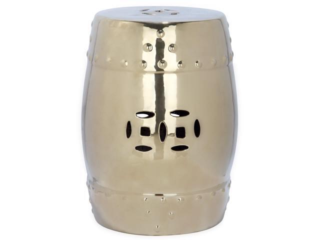 Furniture - Modern Ming Decorative Garden Stool - Gold - Ceramic - Artisan Chinoiserie Design - Ideal for Living Room, Patio, Garden - Fully.