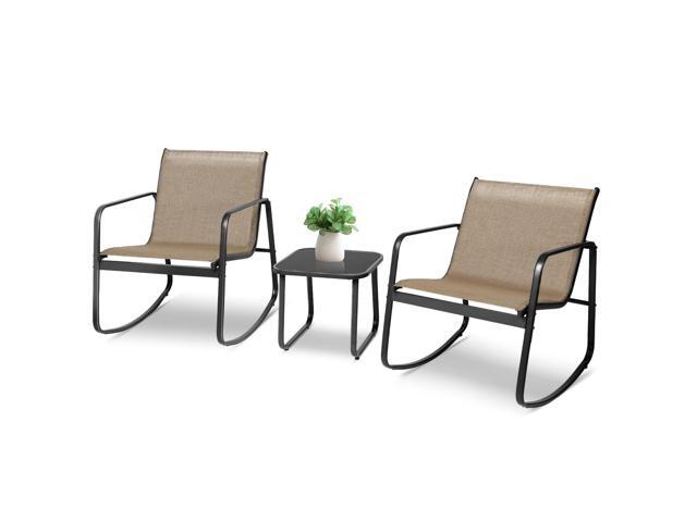 3 Piece Patio Rocking Chairs Set, Outdoor Conversation Set Modern Bistro Set Textilene Balcony Chair Sets with Coffee Table for Yard and Bistro...