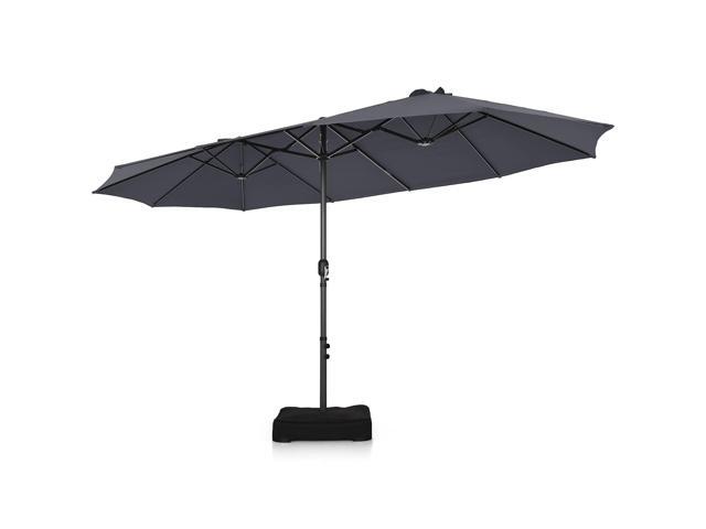 15FT Double-Sided Patio Umbrella, Outdoor Market Umbrella W/Hand-Crank System & Enhanced Base, Ultra-Large Twin Garden Umbrella W/ 12-Rib Structure...