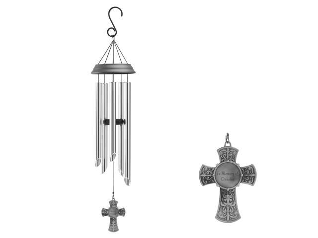 Personalized Memorial Wind Chime - Sympathy - Condolences - Engraved - 30' H + Cross Medallion - Amazing Grace