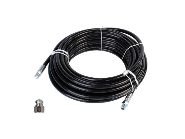 Sewer Jetter Kit 1/4' NPT x 50' Hose & 4.5 Orifice Button Nose Nozzle 4000 PSI
