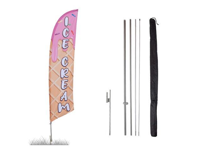 Ice Cream Feather Flag Kit 13.5ft Advertising Flag with Pole Set and Ground Spike for Ice Cream Stand Weather-Resistant Knitted Polyester ...