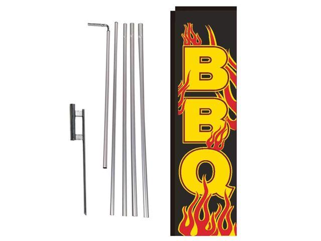 BBQ Barbecue Flames Rectangle Feather Banner Flag with Pole Kit and Ground Spike for Restaurants, Markets, Business Owners outdoor advertising