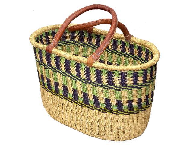Bolga Baskets International Large Oval w/ Two Leather Wrapped Handles (Colors Vary)