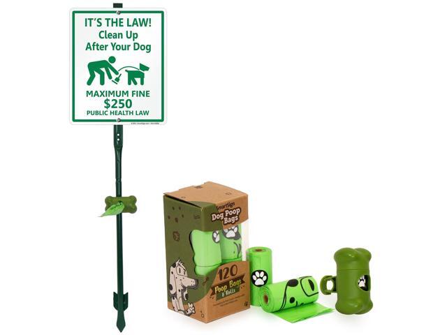 Its Law Clean Up After Your Dog Maximum Fine $250 Yard Sign & Clip-On Preloaded Dispenser Combo/Kit with 135 Dog Poop Waste Bags, 10'x12'...
