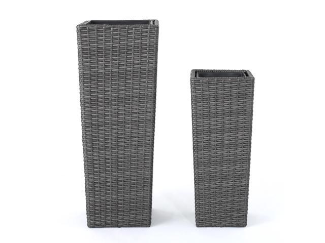 Outdoor Wicker Flower Pots (Set of 2) (Grey)