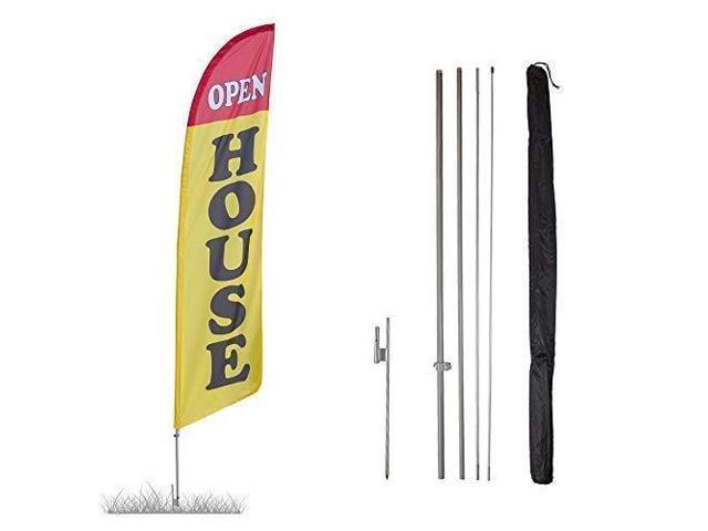 Open House Feather Flag Kit - 13.5ft Swooper Flag with Pole Set and Ground Spike - Open Houses, Realtors, Rentals - Printed in the USA