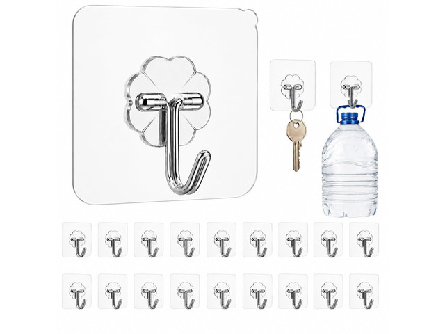 24 Pack Heavy Duty Self Adhesive Hooks-33lb(Max), Transparent Nail Free, Waterproof, Sticky Wall Hooks for Keys, Coat, Shower, Outdoor, Kitchen,...