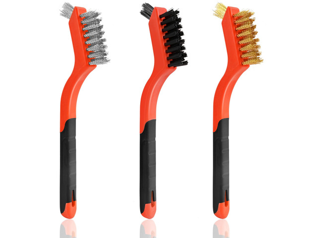 3PCS Wire Brushes for Cleaning Rust, Nylon, Brass & StainlessSteel Bristles Upgrade Wire Brush Set with Curved Handle Grip for Paint, Rust &...