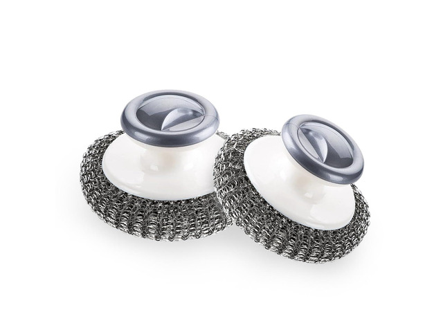 2Pcs Stainless Steel Scrubber with Handle, Steel Wool Scrubber Tool for Cleaning Dishes, Scrubbing Scouring Brush Pad for Kitchen Pots, Pans, Sink