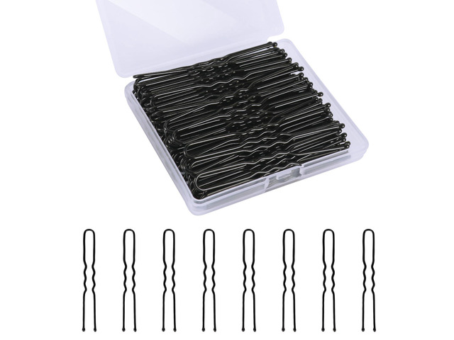 U Shaped Hair Pins, 100PCS 2.4inch Bun Hair Pins for Women Girls Hairdressing Salon with Storage Box, for All Hair Types - Black