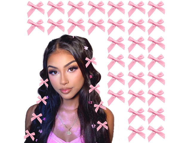 YAEISM 30PCS Bow Hair Clips Pink Satin Mini Bowknot Hair Accessories Cute Hair Bow Barrettes Ribbon Hairpins for Women Girls