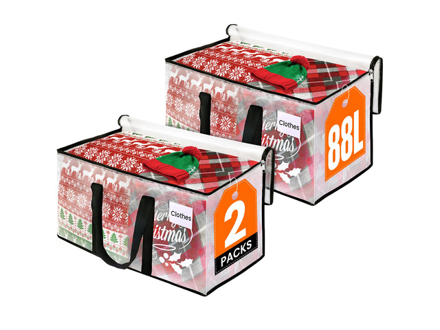 Moving Bags, Heavy Duty Large Storage Bags, 88L, 2 Pack, Clear Water-Resistant Packing Bags with Reinforced Handles & Dual Zippers, Foldable...