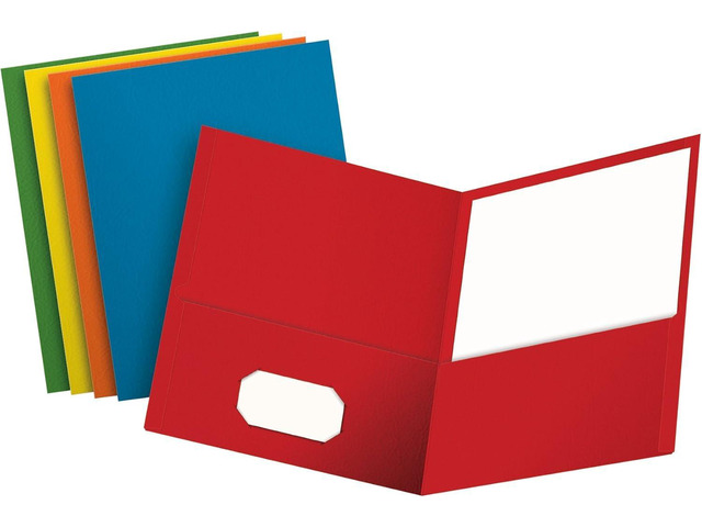 Two Pocket Folders, Textured Paper, Assorted Colors (Blue, Red, Yellow, Orange, Green), For School, Home, and Office, Letter Size, 25 Per Box...
