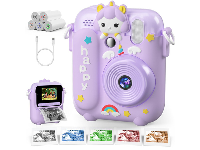 Instant Print Camera for Kids, 1080P Kids Digital Camera Prints in 5 Colors Christmas Birthday Gifts for Girls Boys Age 3-12, 2.4' Selfie Camera...
