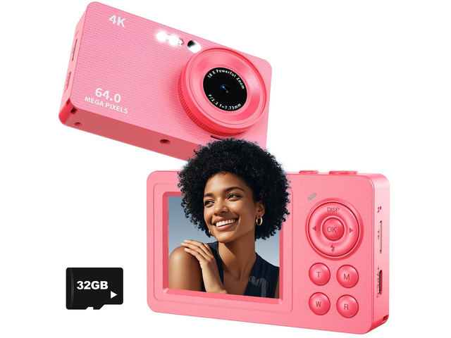 4K 64MP Compact Travel Digital Camera for Teens Adult Beginner, Barbie Pink 4K Video Resolution, 64MP Image Resolution, 18X Digital Zoom, Sefied...