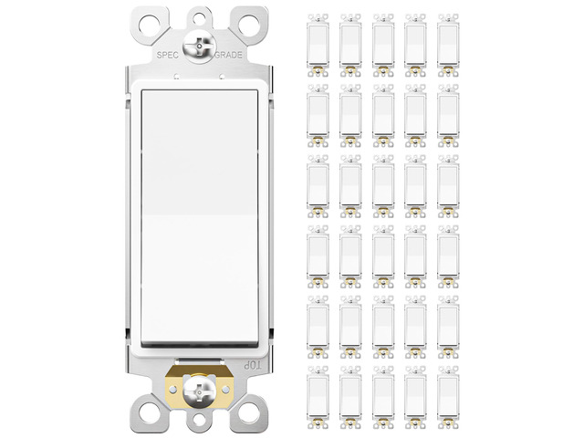 30 Pack Single Pole Light Switch, UL Listed, 15A 120/277V On/Off Rocker Paddle Interrupter Wall Switch, Grounding Screw, Suitable for Home and...