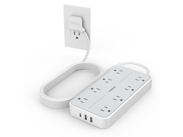 Power Strip Surge Protector, 10FT Flat Plug Extension Cord 8 Outlets 3 USB Charger(1 USB C), 1080 Joules Protection, Wall Mountable Charging...