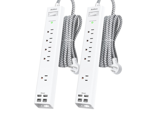 2 Pack Surge Protector Power Strip -5ft Extension Cord, 5 Outlets 4 USB 2 USB C Charging Ports, 1875W/15A, Flat Plug, 1080J Overload Protection...
