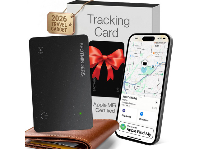 SPOTMINDERS Apple MFi Certified Wallet Tracker Card for Travel - Works with Apple Find My, IP68 Waterproof Rechargeable Tracking Card for Wallet...
