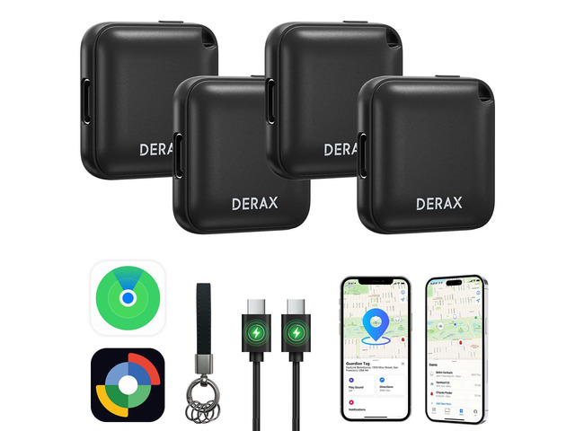 Air Tracker (iOS and Android) 4-Pack Rechargeable Android Tracker Tag Bluetooth Item Finder, Compatible with Apple Find My & Google Find Hub for...