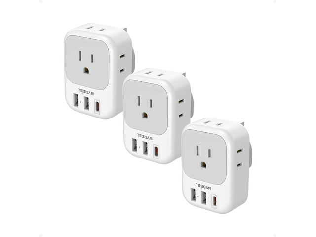 Type G Adapter for Travel 3 Pack, US to UK Plug Adapter 4 Outlets 3 USB Ports, USB C 20W, USA to Ireland England London Scotland Dubai Singapore...