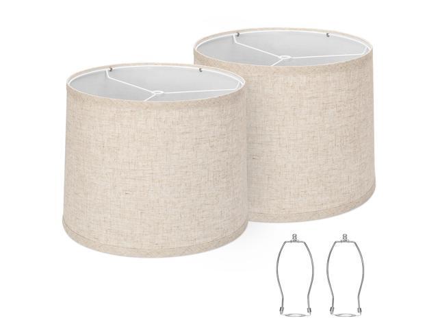 Lampshades Set of 2, Drum Lampshades 11.6' Top x 12.6' Bottom x 9.8' High, Medium Lampshades (Spider Fitter), Beige Lampshades Natural Linen Hand...