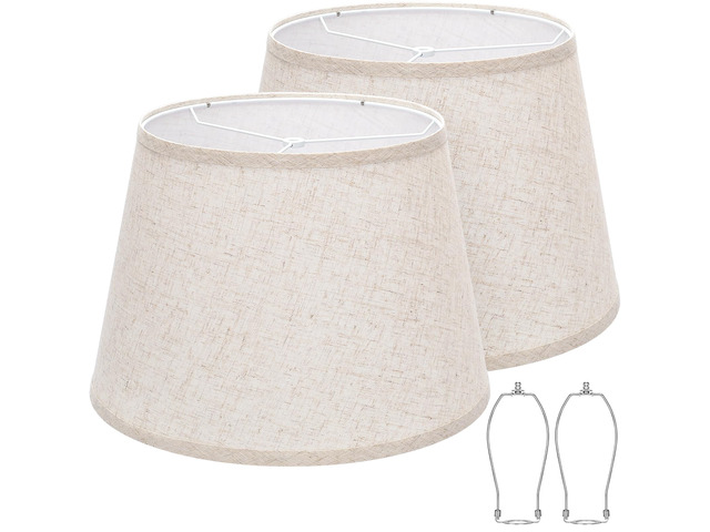 Large Drum Lamp Shades Set of 2, 12'Top x 16'Bottom x 11'High, Beige Lampshades for Table Lamps Floor Lamps, Natural Linen Replacement Lamp Shades,...