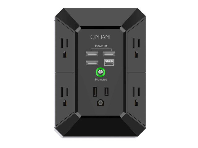 Wall Charger, Surge Protector, 5 Outlet Extender with 4 USB Ports 1680 Joules, 3-Sided Power Strip, Multi Plug Wall Outlet Adapter Spaced for Home...