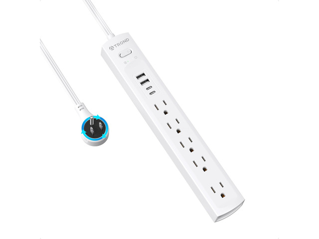 360 Rotating Plug Surge Protector Power Strip with 4 USB Ports, White Flat Plug Power Strip with 5 AC Outlets, 1440J Surge Protector, Wall...