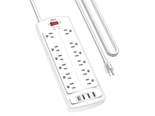 10 Ft Surge Protector Power Strip with 12 Outlets and 4 USB Ports 2700 Joules, 10 Feet Heavy Duty Extension Cord with Multiple Outlets for Home,...
