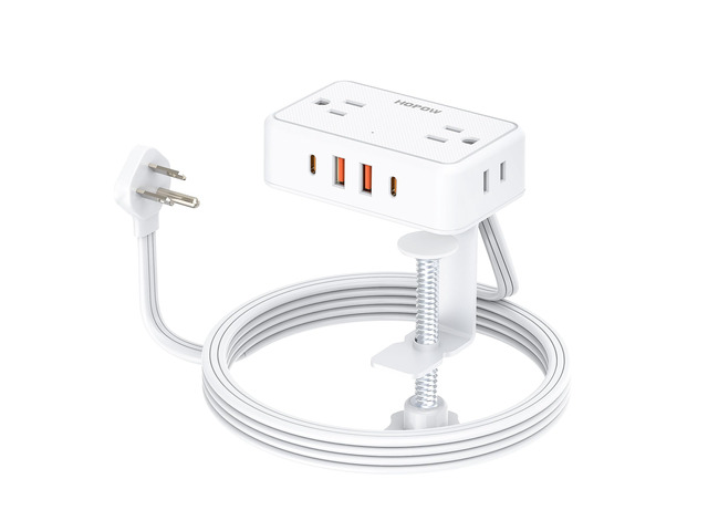 Desk Clamp Power Strip with 4 Outlets & 4USB, 10FT Extension Cord for Home Desktop Mount Charging Station, Fits 2.75' Tabletop Edge, Wide Spaced,...
