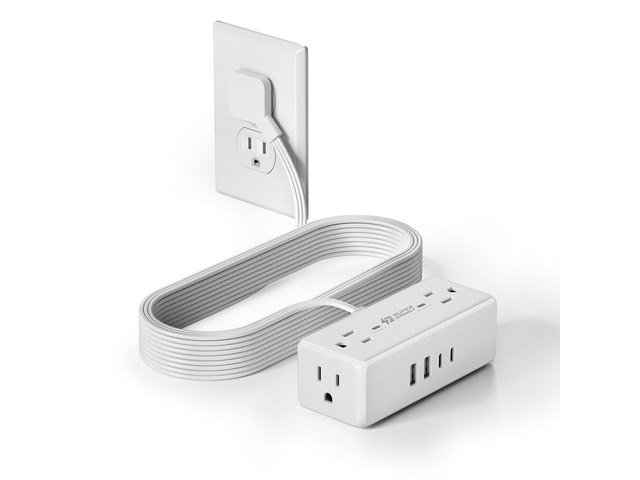 10Ft Long Extension Cord, Flat Plug Surge Protector Power Strip Charging Station with 4 Outlets & 4 USB (2 USB C) Wall Mountable Outlet Extender...