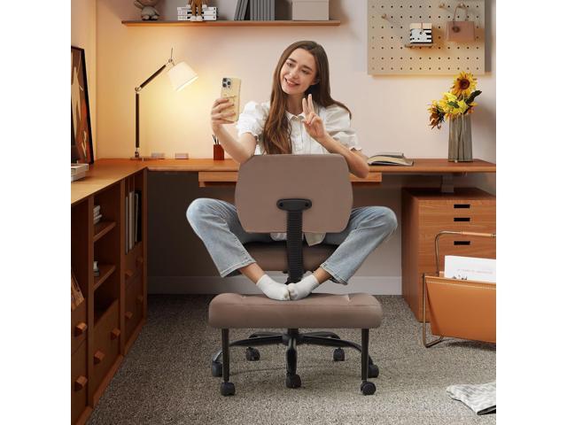 Cross Legged Office Chair with Wheels, Criss Cross Chair with Wider Thicken Seat, ADHD Meditation Chair with Adjustable Footstool for Adults, Yoga...