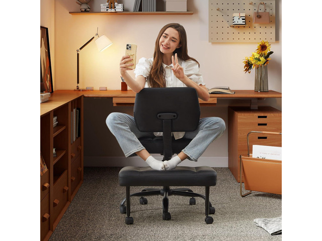 Cross Legged Office Chair with Wheels, Criss Cross Chair with Wider Thicken Seat, ADHD Meditation Chair with Adjustable Footstool for Adults, Yoga...