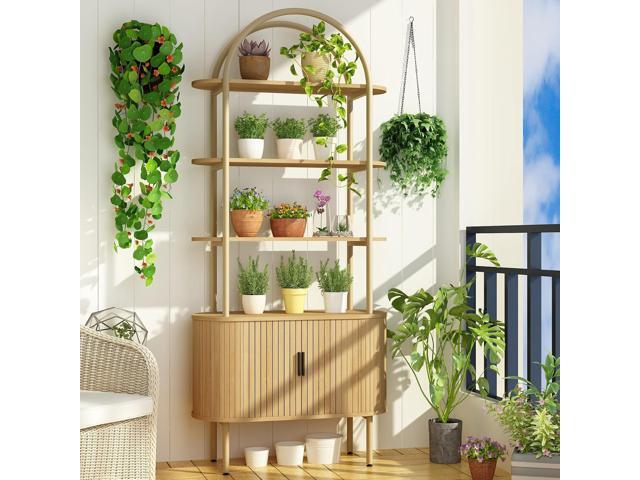 71 Inch 5 Tier Shelf, Large Bookcase with 2 Door Storage Cabinet Modern Tall Broad Bookshelves Organizer with Arched Top Design for Living...