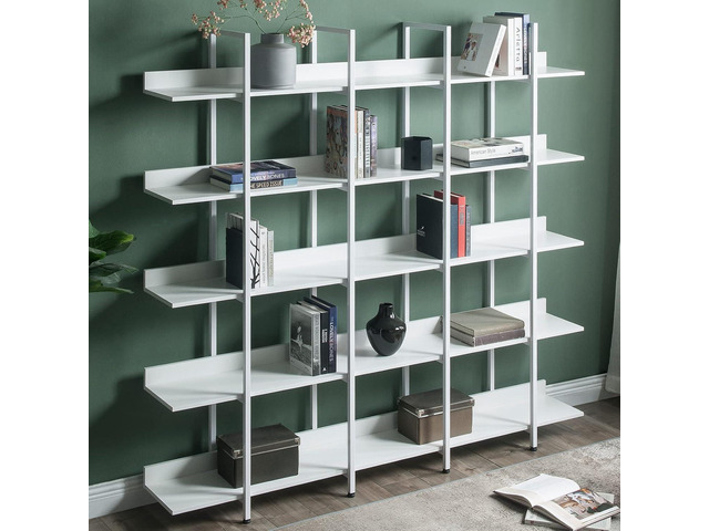 5 Tier Open Bookshelf, Tall 5 Tier Bookshelf, Organizer for Bedroom, Mid Century Modern, Farmhouse Open Bookshelf, Vintage Industrial Style Shelf...