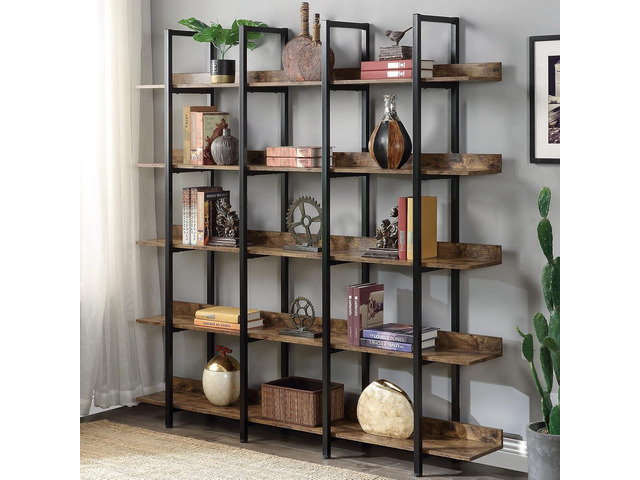 Tall 5 Tier Wood Bookshelf Organizer for Bedroom, Mid Century Modern Farmhouse Open Industrial Bookshelf with Storage for Living Room Home Office,...