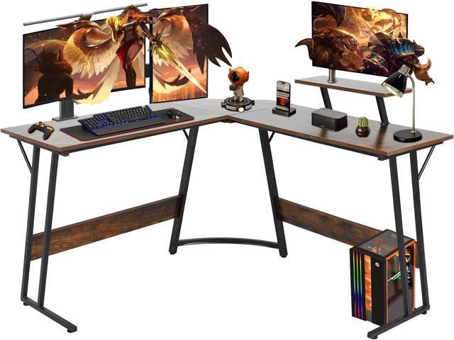 51 inch L Shaped Gaming Desk, Computer Desk for Bedroom, Brown L shaped Desk for Gaming,Home Office Desks with Detachable Monitor Stand, Corner...