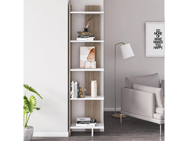 Alice 67' Tall Corner Bookcase/Bookshelf Shelving Unit (White/Cordoba)