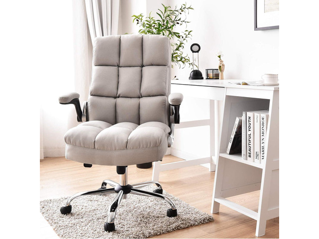 Big and Tall Office Chair 400lbs - Ergonomic High-Back Executive Desk Chair with Flip-Up Arms & Thick Cushion, Home Office Beige Fabric