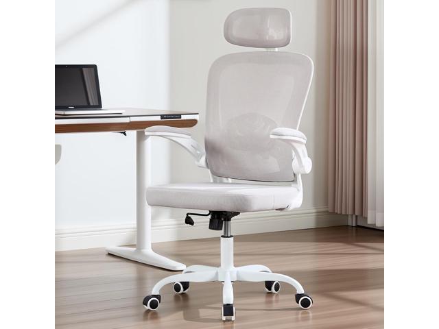 Ergonomic Office Chair with 3D Adjustable Lumbar Support, Mesh High Back, 75° Rotating Headrest, Rocking Function, 300lbs Capacity, Black/White...